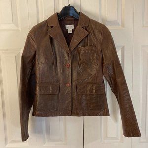Ann Taylor Loft Leather Crocodile Embossed Jacket Sz 6